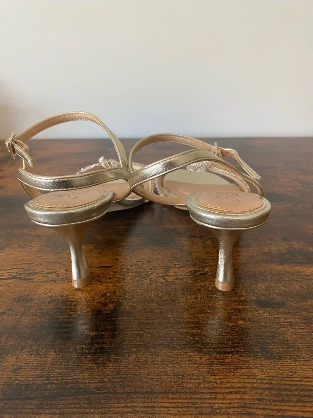 Jewel Badgley Mischka Gold Knotted Crystal-Strap Ankle Sandals